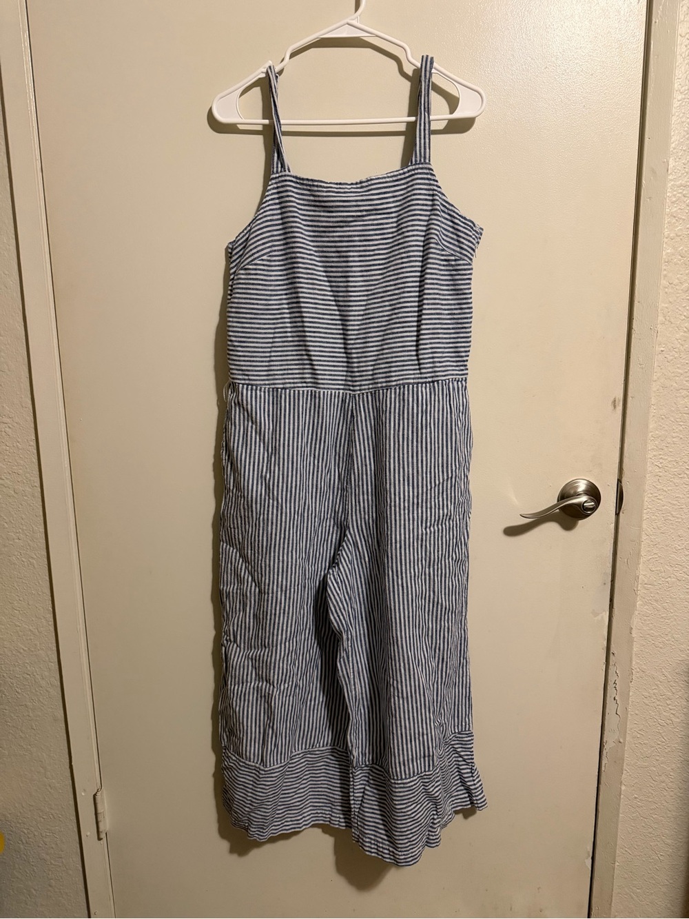 beachlunchlounge Blue & White Striped Cotton Jumpsuit